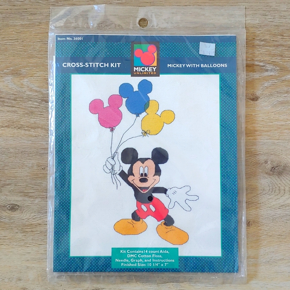 NEW Vintage Mickey Unlimited Mickey with Balloons Cross Stitch Kit 36001